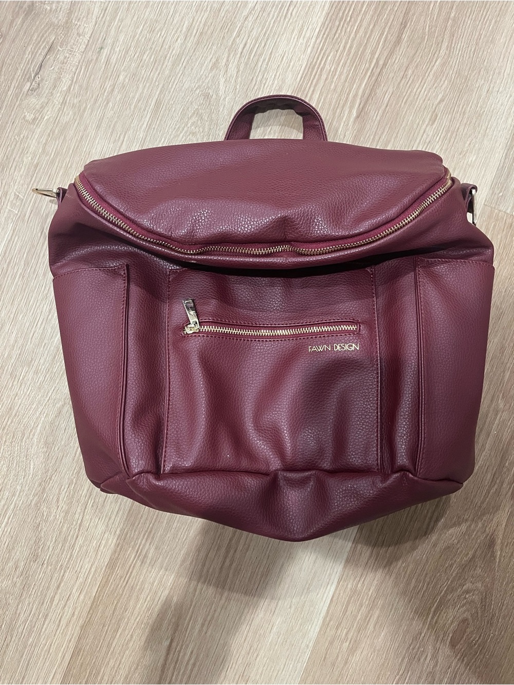 Fawn Design Burgundy Pebbled Faux Leather Backpack